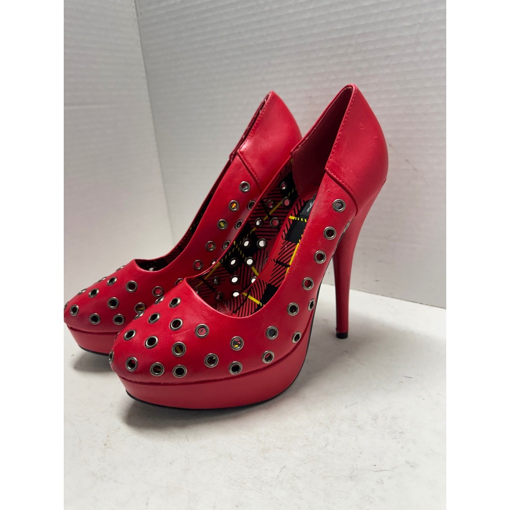 Abbey Dawn Y2k Avril Lavigne Red Grommet Platform Pumps Stiletto Heels Womens 11